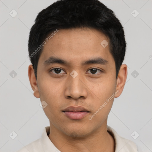 Neutral asian young-adult male with short  black hair and brown eyes