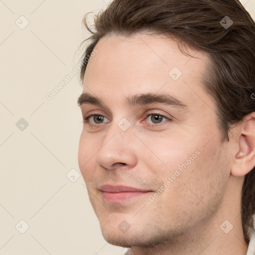 Neutral white young-adult male with medium  brown hair and brown eyes