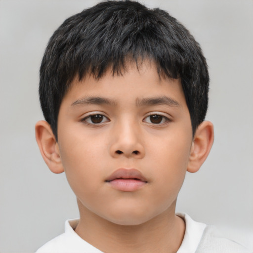 Neutral asian child male with short  brown hair and brown eyes
