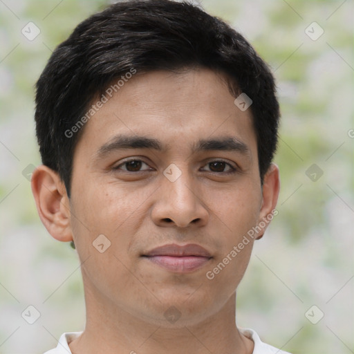 Neutral asian young-adult male with short  brown hair and brown eyes