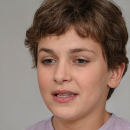 Joyful white young-adult male with medium  brown hair and brown eyes