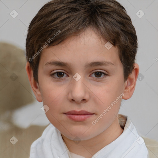 Neutral white child female with short  brown hair and brown eyes