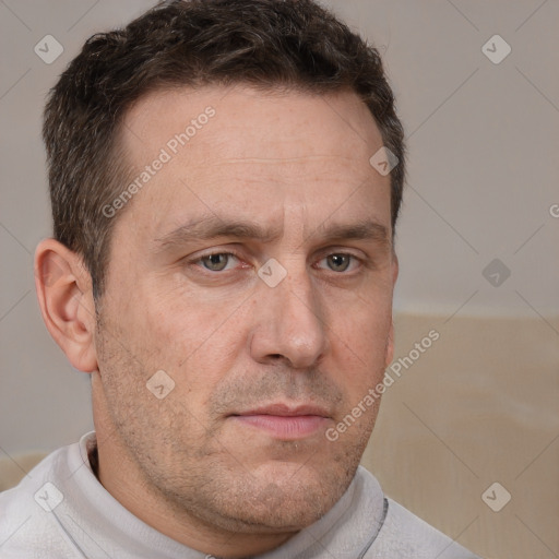 Neutral white adult male with short  brown hair and brown eyes