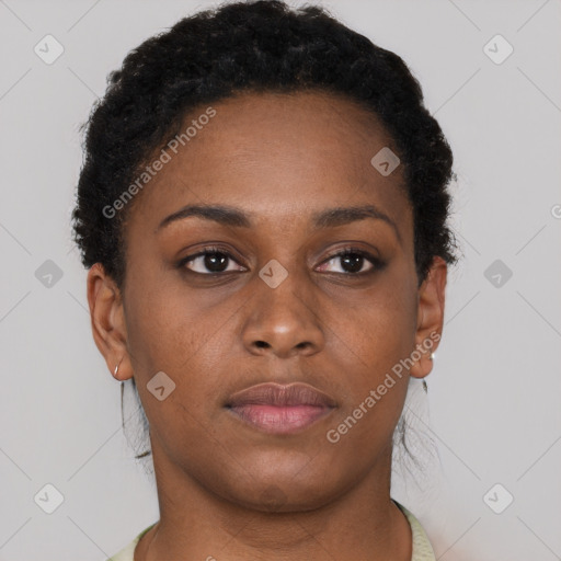 Neutral black young-adult female with short  brown hair and brown eyes