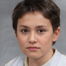 Neutral white child female with short  brown hair and brown eyes