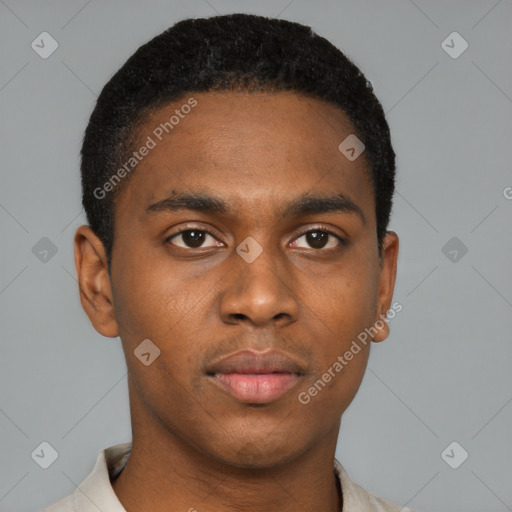 Neutral black young-adult male with short  brown hair and brown eyes