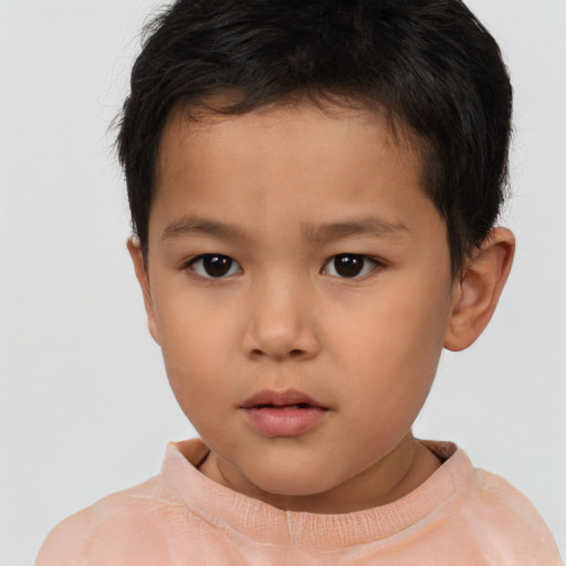 Neutral asian child male with short  brown hair and brown eyes