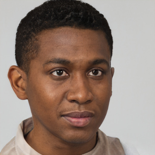 Neutral black young-adult male with short  brown hair and brown eyes