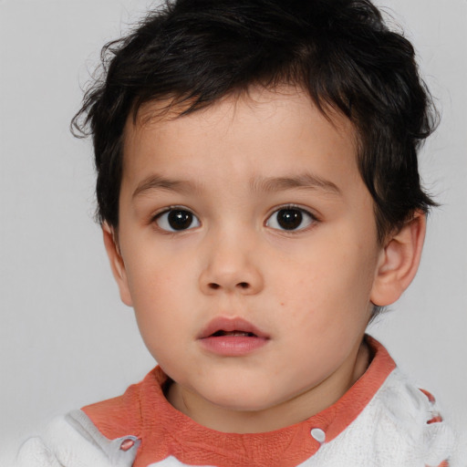 Neutral asian child male with short  brown hair and brown eyes