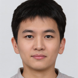 Neutral asian young-adult male with short  brown hair and brown eyes