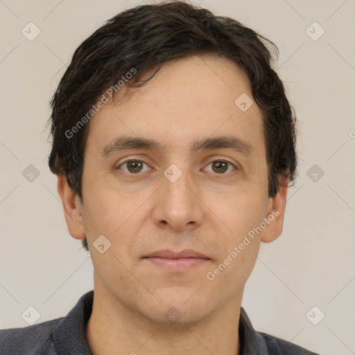 Neutral white adult male with short  brown hair and brown eyes