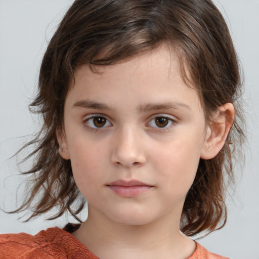 Neutral white child female with medium  brown hair and brown eyes