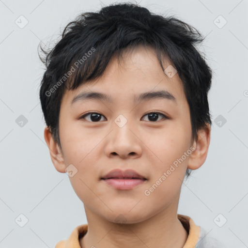 Neutral asian young-adult female with short  brown hair and brown eyes