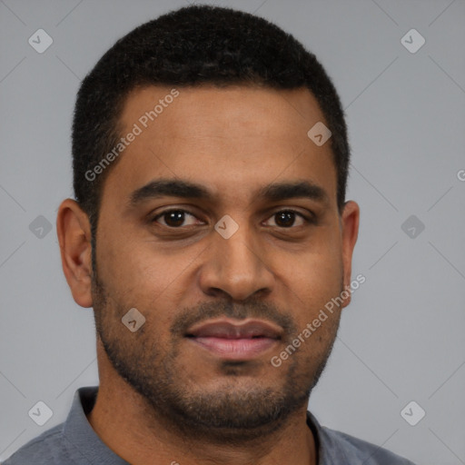 Neutral black young-adult male with short  brown hair and brown eyes