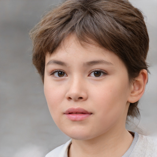 Neutral white child female with medium  brown hair and brown eyes