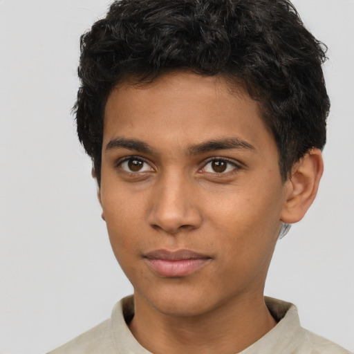 Neutral latino young-adult male with short  brown hair and brown eyes