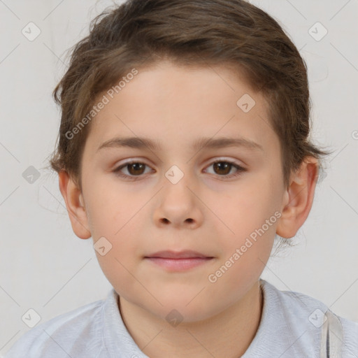 Neutral white child male with short  brown hair and brown eyes