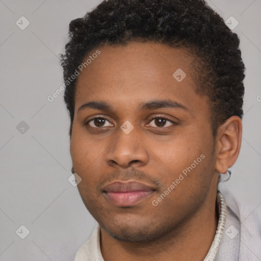 Neutral black young-adult male with short  brown hair and brown eyes