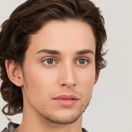 Neutral white young-adult male with medium  brown hair and brown eyes