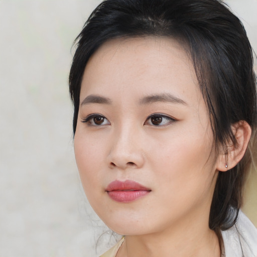 Neutral asian young-adult female with medium  brown hair and brown eyes