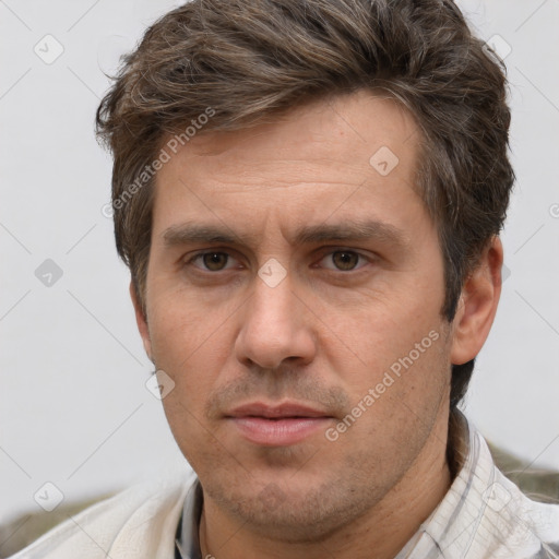 Neutral white adult male with short  brown hair and brown eyes