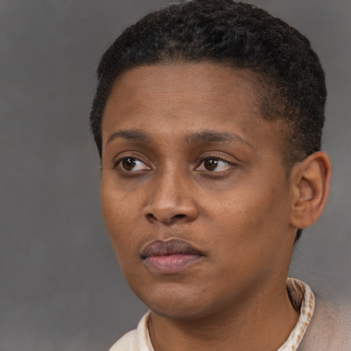 Neutral black young-adult male with short  brown hair and brown eyes