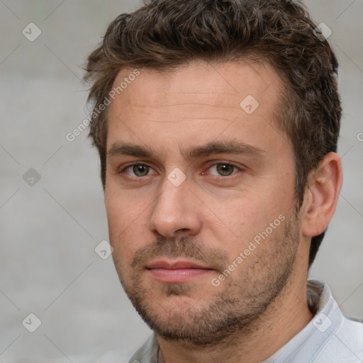 Neutral white adult male with short  brown hair and brown eyes