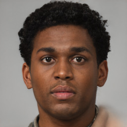 Neutral black young-adult male with short  brown hair and brown eyes