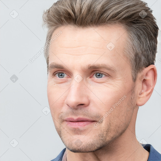 Neutral white adult male with short  brown hair and brown eyes