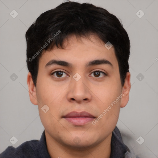 Neutral asian young-adult male with short  black hair and brown eyes