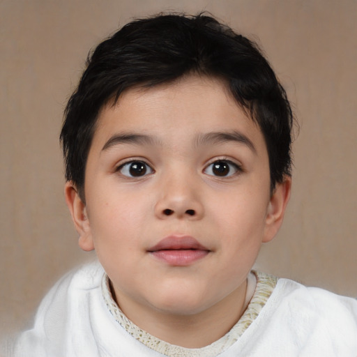 Joyful asian child female with short  brown hair and brown eyes