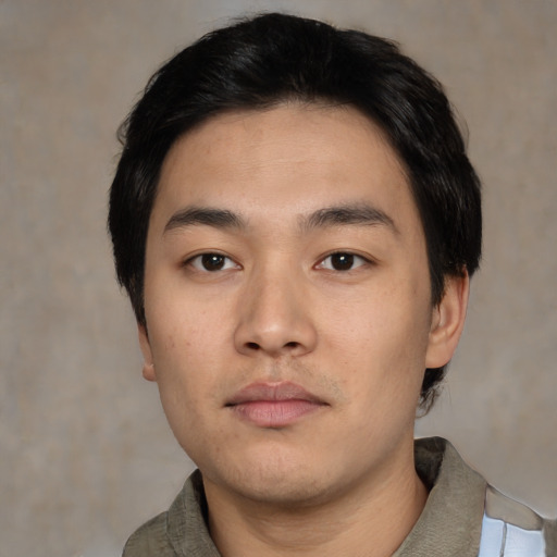 Neutral asian young-adult male with short  black hair and brown eyes