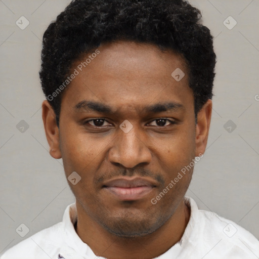 Neutral black young-adult male with short  brown hair and brown eyes