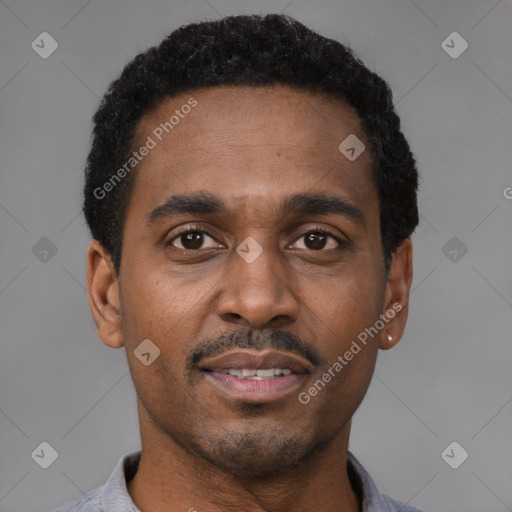 Neutral latino young-adult male with short  brown hair and brown eyes