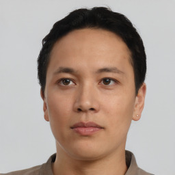 Neutral asian young-adult male with short  black hair and brown eyes