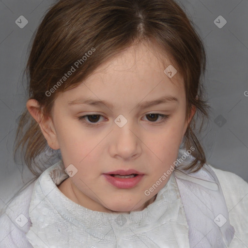 Neutral white child female with medium  brown hair and brown eyes