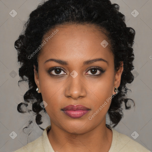 Neutral black young-adult female with medium  black hair and brown eyes