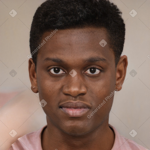 Neutral black young-adult male with short  brown hair and brown eyes