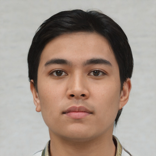 Neutral asian young-adult male with short  black hair and brown eyes