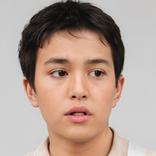Neutral asian young-adult male with short  brown hair and brown eyes