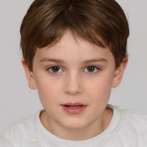 Neutral white child female with short  brown hair and brown eyes