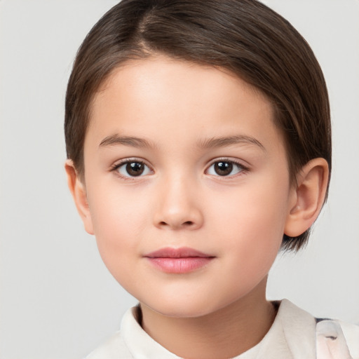 Neutral white child female with short  brown hair and brown eyes