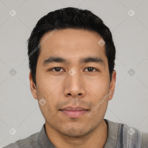 Neutral asian young-adult male with short  black hair and brown eyes