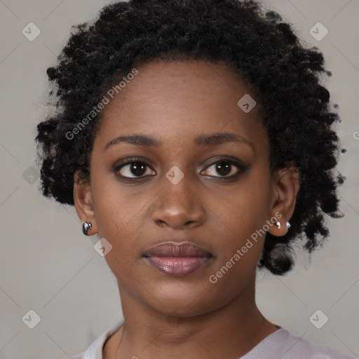 Neutral black young-adult female with short  brown hair and brown eyes