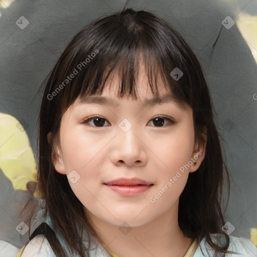 Neutral white child female with medium  brown hair and brown eyes