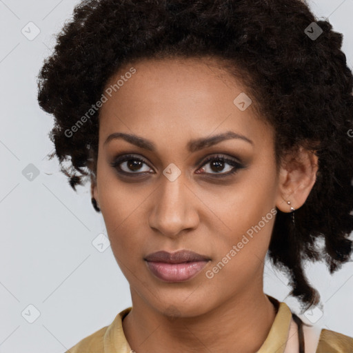 Neutral black young-adult female with long  brown hair and brown eyes