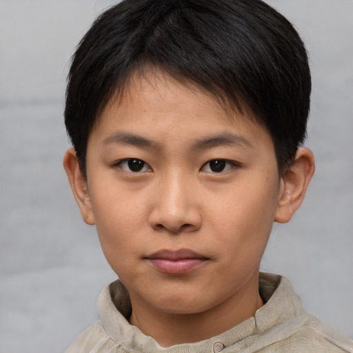 Neutral asian young-adult male with short  brown hair and brown eyes
