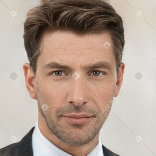 Neutral white adult male with short  brown hair and brown eyes