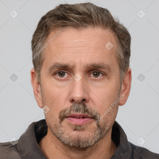 Neutral white adult male with short  brown hair and brown eyes