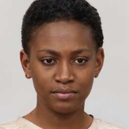 Neutral black young-adult female with short  brown hair and brown eyes